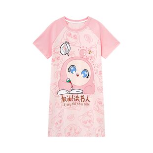 2026新款女童卡通睡裙夏季短袖中长款纯棉薄款可爱公主风家居服