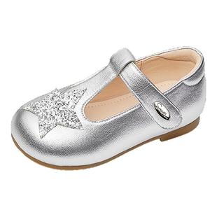 斯纳菲女童皮鞋公主鞋儿童春季芭蕾礼仪洋气软底宝宝银色女孩单鞋