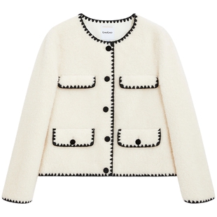 【绵羊毛】bebe2025秋季新款女士气质时尚通勤风圆领短外套303302