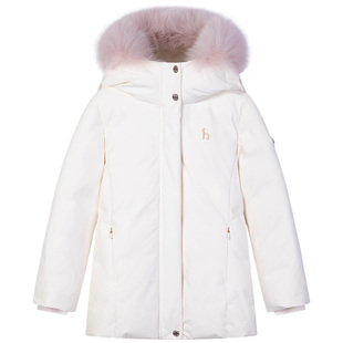 hazzys哈吉斯童装冬新高充绒三防女童中长厚羽绒服保暖外套