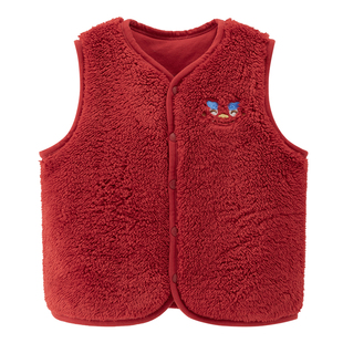 【舒棉绒】宝宝背心毛绒马甲保暖秋冬婴幼儿马夹坎肩红色新年外套