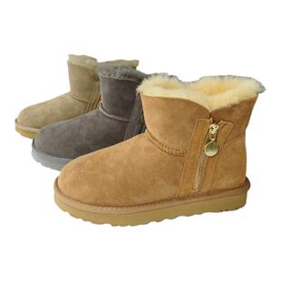 2025短筒雪地靴女羊皮毛一体短直筒侧拉链加厚加绒真皮纯羊毛保暖