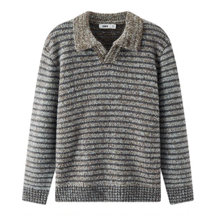 森马毛衫男冬季条纹POLO毛衣2025新款花纱复古提花情侣针织衫宽松