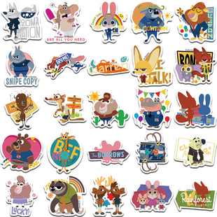 【迪士尼官方授权】50张疯狂动物城联名款贴纸可爱卡通涂鸦创意装饰旅行箱手机电脑防水贴画