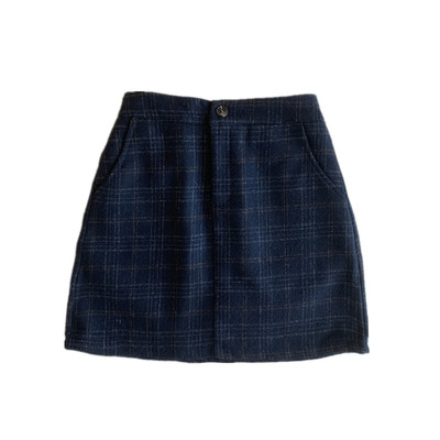 大码毛呢格子半身裙复古包臀短裙