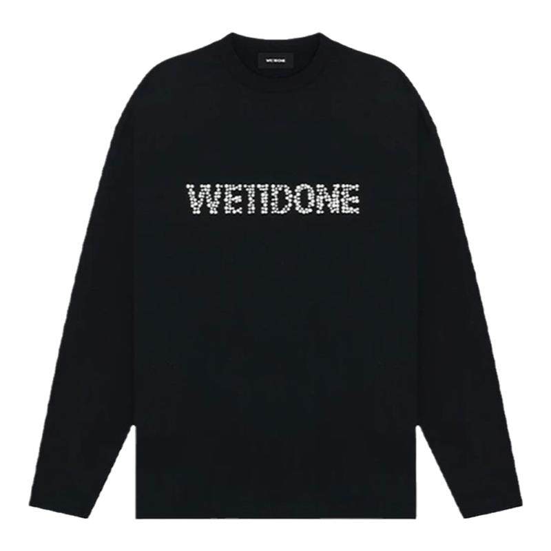 we11龚俊赵露思明星同款珍珠单排字母铆钉烫钻情侣宽松长袖T恤潮