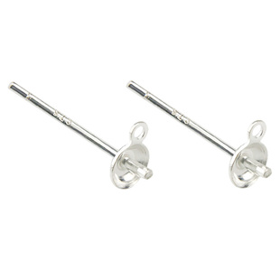 S999纯银耳钉配件空托粘珍珠耳钉925银耳环碗针手工DIY饰品耳针托