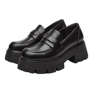 达芙妮厚底小皮鞋女英伦风春季2026年新款单鞋黑色复古百搭乐福鞋