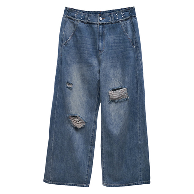 木子理想胖mm大码破洞做旧牛仔裤