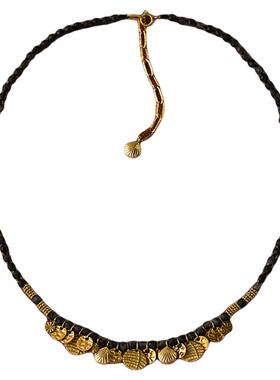 DINN DINN DESIGN黑曜石金色片片串珠项链度假风原创设计轻奢高级