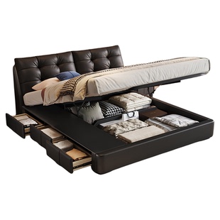 格调宣言意式极简主卧高端大气真皮床齐边储物床双人床软包床婚床