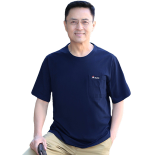 纯棉爸爸夏装中年男士短袖T恤男夏天圆领半袖中老年宽松大码上衣