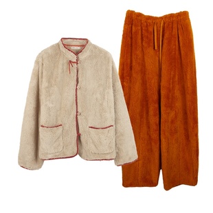 朵朵可可睡衣女秋冬立领国风新中式本命年加厚珊瑚绒家居服套装