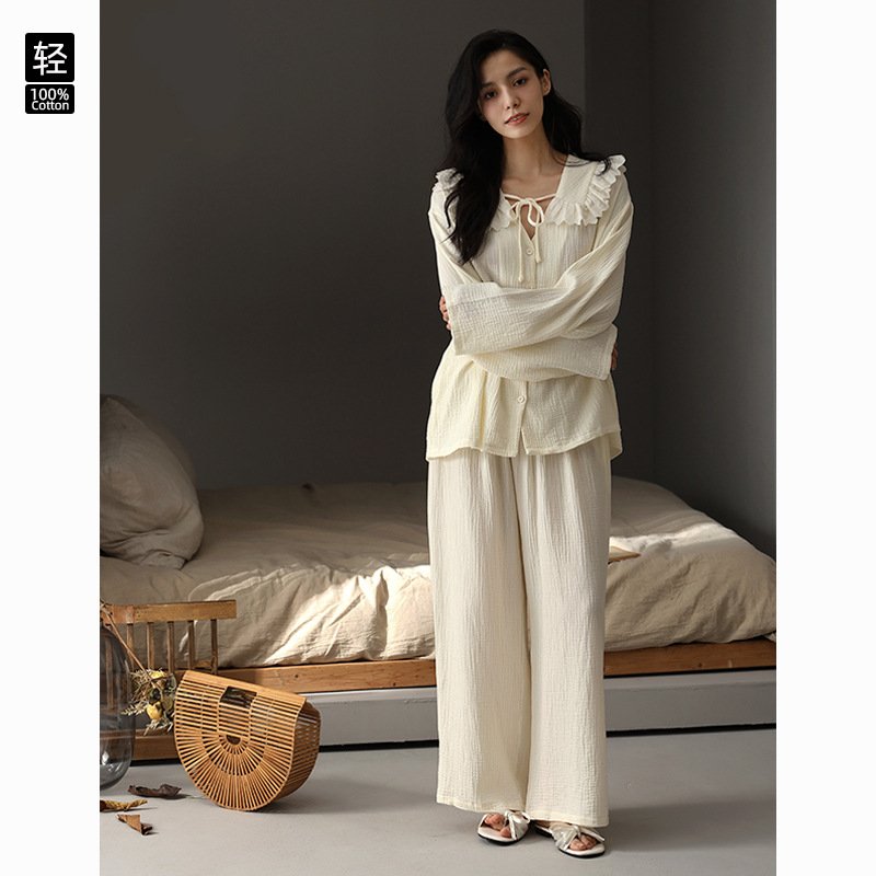 【A类双层纱】套装色秋季a可外穿棉纱百杏睡衣类家居服搭女生奶