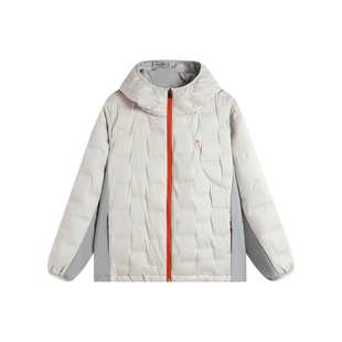 ATRY轻薄压印连帽羽绒服男秋冬季户外保暖撞色拼接立领白鸭绒外套