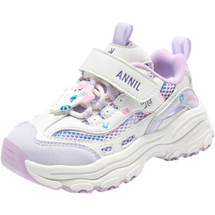 安奈儿女童鞋夏薄款运动凉鞋中大童儿童网鞋透气单网面镂空鞋夏天