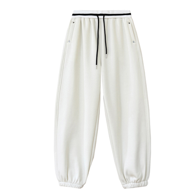 撞色抽绳加绒束脚卫裤女冬季百搭简约高腰显瘦直筒窄版哈伦运动裤