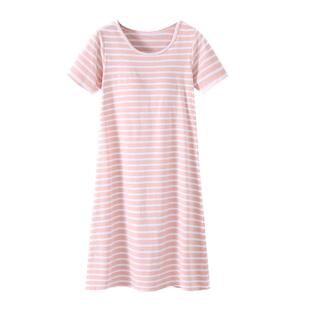 纯棉莫代尔女夏带胸垫睡裙睡衣短袖免文胸薄款宽松大码家居连衣裙