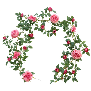 仿真玫瑰花藤假花塑料藤条空调管道缠绕藤蔓装饰遮挡吊顶花条植物