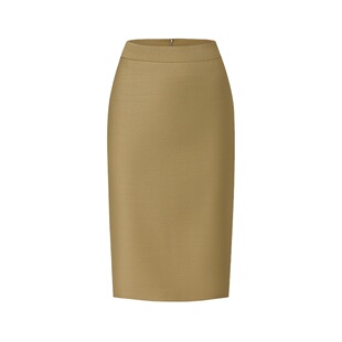 VER TOW通勤百搭绵羊毛西装裙显瘦后开叉棕褐色气质及膝半身裙