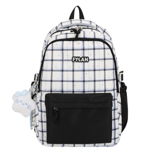 黑色书包女高颜值格子日系ins风小众小学生初中生女生轻便双肩包