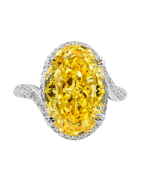 奢华大克拉925纯银黄钻色戒指