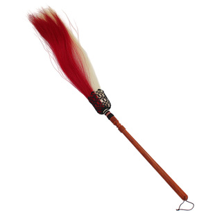 红白拼色马尾毛拂尘太极拂尘佛尘尘拂甩子花梨木手柄送背包防尘袋