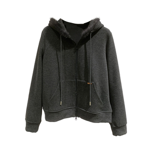 ENJOY商场同款休闲连帽拉链开衫女冬季宽松百搭减龄灰色卫衣外套