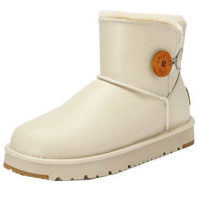 UBZ雪地靴女短靴加绒皮面防水