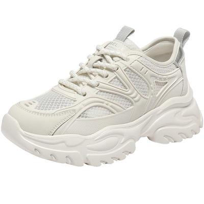 百丽2025舒适网面透气增高老爹鞋