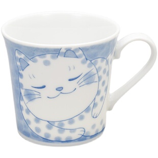 日本进口美浓烧马克杯招财猫咪陶瓷家用咖啡水杯办公室卡通茶杯子