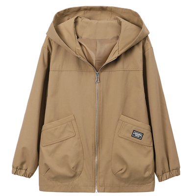 休闲连帽短款外套女春秋2026新款大码宽松小个子洋气中年妈妈夹克