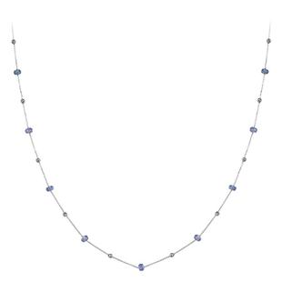 海蒂珠宝 蓝调时光 蓝宝石+银灰色Akoya满天星珍珠项链18K送女友