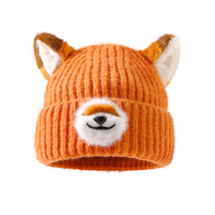 可爱狐狸耳朵针织冷帽女款秋冬季显脸小毛线帽保暖护耳包头帽百搭