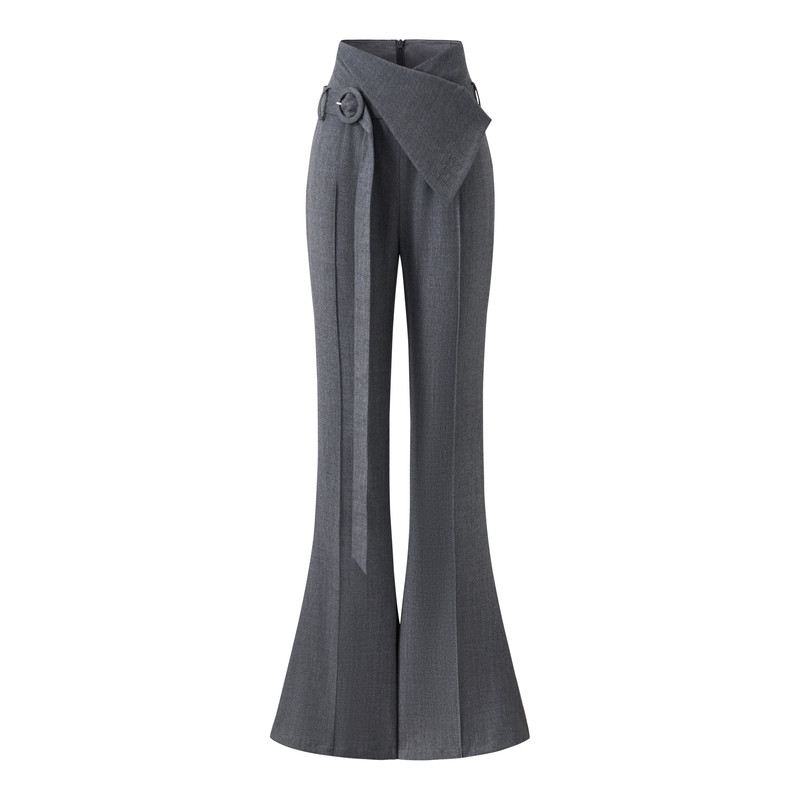 KUNSWEAR/琨丝薇尔26FA 不规则腰头垂感修身微喇裤长裤 846005060