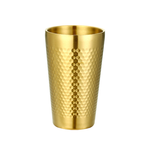 韩式304不锈钢双层水杯餐厅啤酒杯茶杯饮料杯餐饮店防烫锤纹杯子