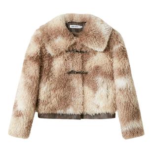 DIDDI MODA原创设计“咖色晕染小托卡”羊卷毛皮草外套直筒宽松