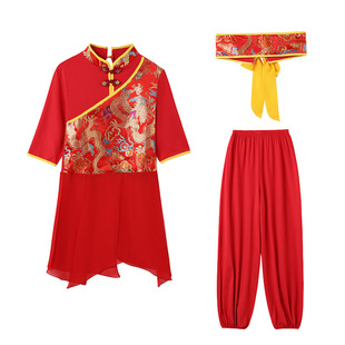 打鼓服腰鼓服女新款中国风广场舞蹈服套装龙纹民族表演出秧歌服装