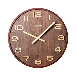 新中式原木时钟挂墙钟表中古挂钟胡桃北欧客厅复古钟实木2024新款