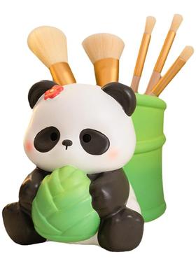 节节高升熊猫收纳笔筒摆件