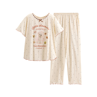 芬腾睡衣女夏季新款纯棉短袖圆领套装可爱休闲宽松女款全棉家居服