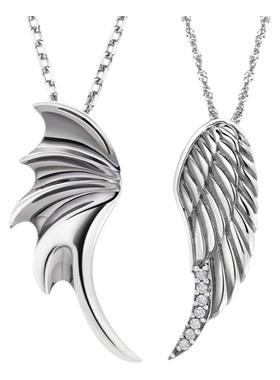 纯银天使翅膀吊坠刻字情侣项链