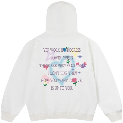 YEP白色印花连帽卫衣女春秋2025年新款宽松加厚复古帽衫外套加绒