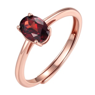 1克拉天然红石榴石宝石戒指琴瑟S925纯银镀18K金复古简约通勤款女