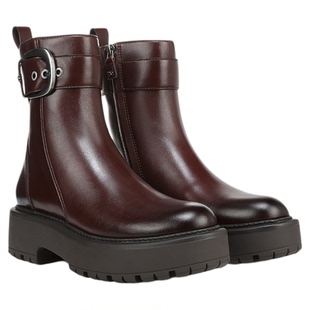 SAM EDELMAN山姆爱德曼冬新皮带扣机车短靴增高厚底女黑棕CIRCUS