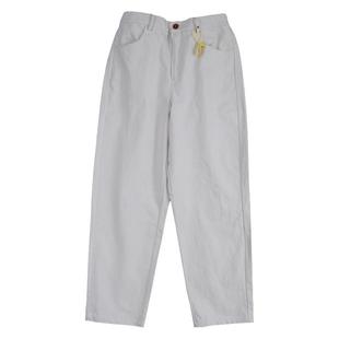 2024春夏文艺白胚色汉麻棉斜纹松紧腰休闲显瘦九分牛仔裤壹旧同款