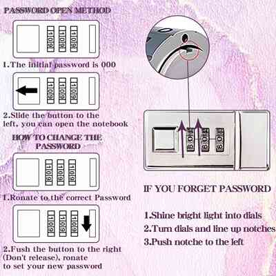 A5 Password Notebook Secret Diary with Lock PU Cute Notebook