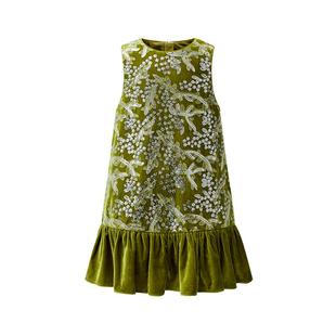 Little Naive女童荷叶边背心裙秋冬款丝绒珠片连衣裙儿童加绒裙子