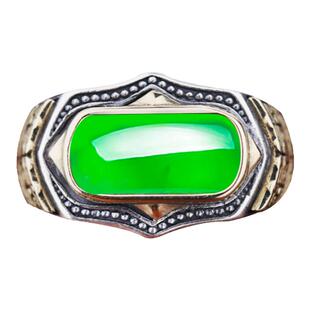 S925纯银戒指空托男士宫廷镶嵌翡翠绿松石黑曜石开口马鞍托 6*13