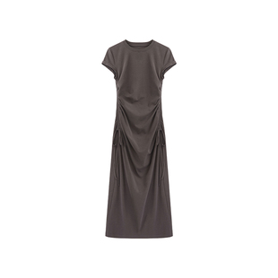 范洛2026夏新款短袖T恤连衣裙女法式抽绳收腰显瘦设计感小众裙子